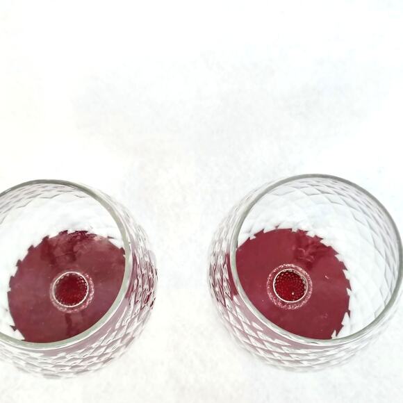Rick Strini Ruby Red Brandy Snifter Art Glasses Diamond Texture Pair 2 Set RARE - Picture 4 of 5